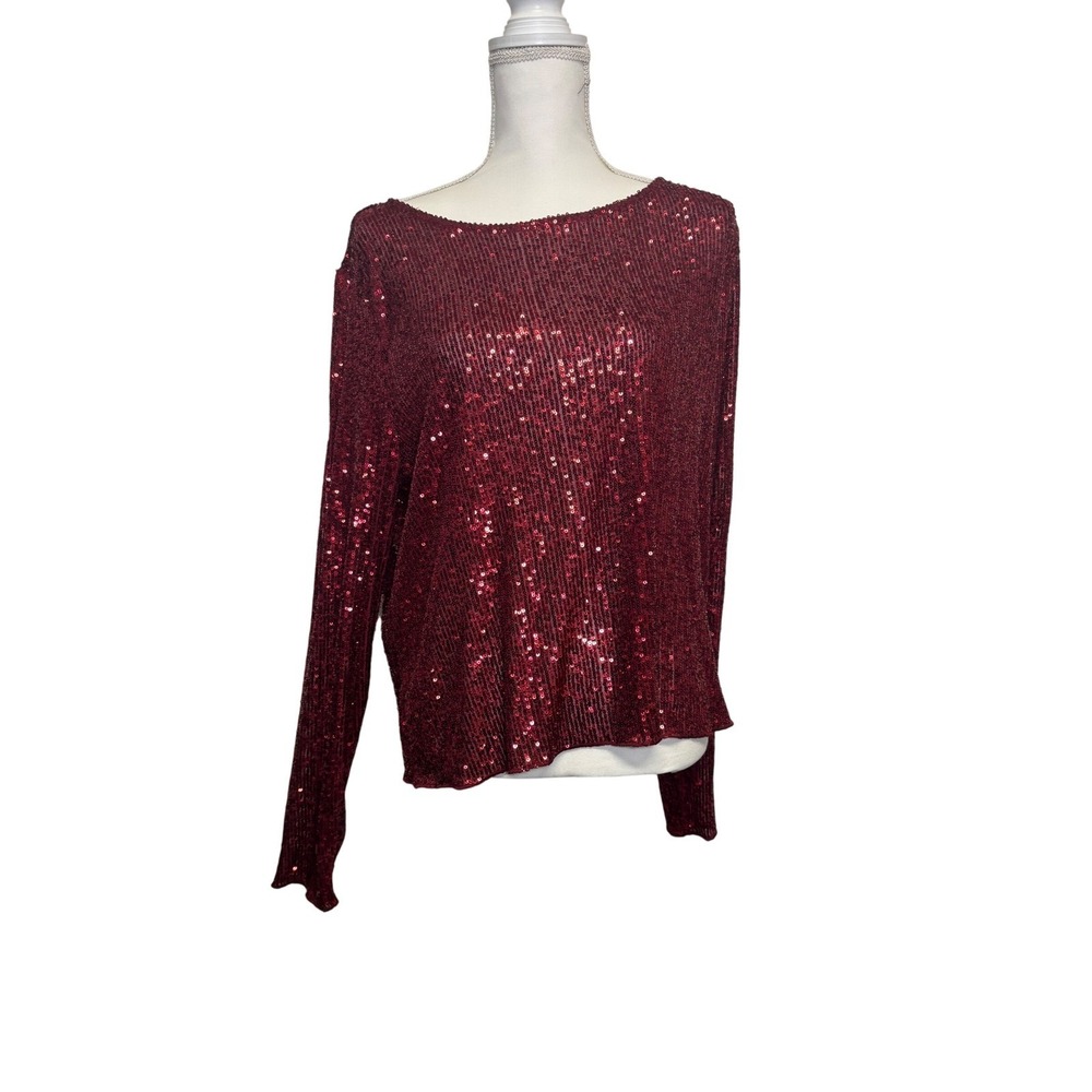 Lucky Brand Women's Holiday Red Sequin Long Sleeve Size M‎
